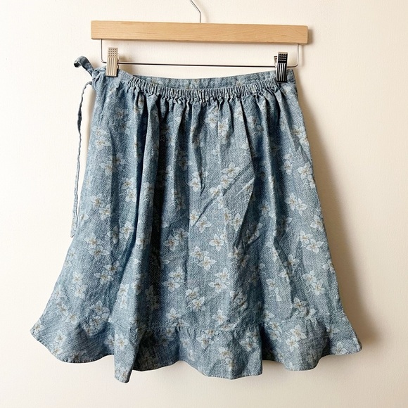 J.CREW MERCANTILE Blue Floral Wrap Ruffle Skirt - Picture 6 of 9